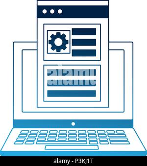 laptop gear website information business vector illustration neon blue Stock Vector