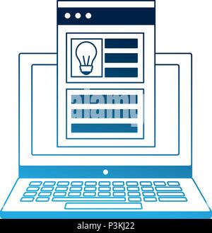 laptop creativity innovation website information business vector illustration neon blue Stock Vector