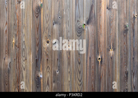 Old grunge dark brown wood panel pattern with beautiful abstract grain surface texture, vertical striped background or backdrop in architectural mater Stock Photo