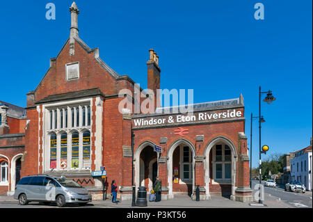 Historic building of Windsor & Eton Riverside Station, the railway terminus located on Farm Yard Street with proximity of Windsor Castle, England, UK Stock Photo