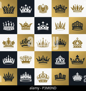 Vector collection of creative king and queen crowns symbols or logo ...