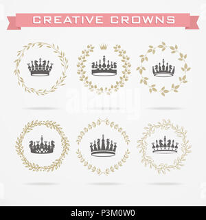 Vector collection of creative king and queen crowns symbols or logo ...