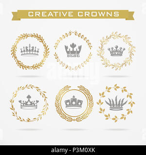 Vector collection of creative king and queen crowns symbols or logo ...