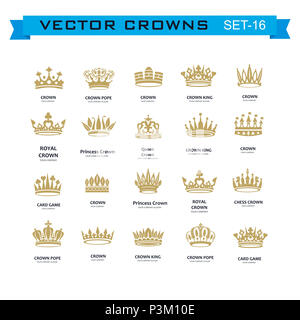 Vector collection of creative king and queen crowns symbols or logo ...