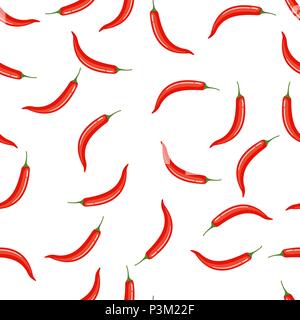 Seamless pattern of red chili peppers. Vector illustration. Food wallpapers from vegetables. Stock Vector
