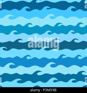 Vector seamless pattern with stylized sea waves. Ocean waves background. Summer texture Stock Vector