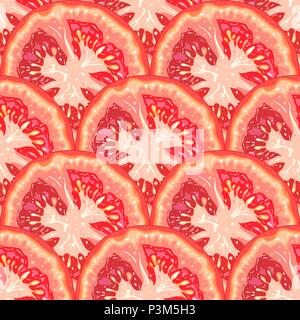 Vector seamless pattern of tomato slices on white background Stock Vector