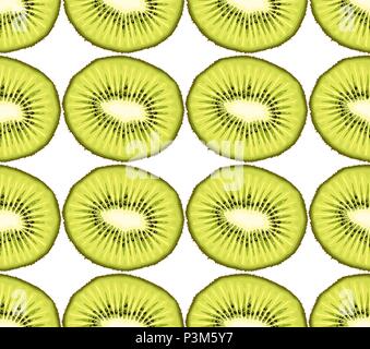 Vector illustration of seamless pattern from kiwi slices on white background Stock Vector