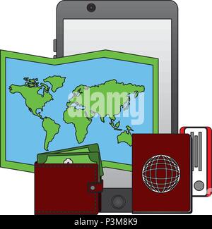 travel phone map wallet and passport Stock Vector