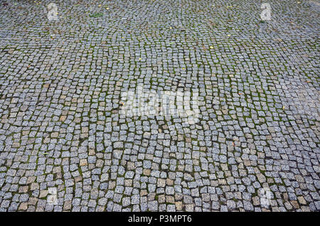 Photo of a platform made of paving stones of a square shape. Top view Stock Photo