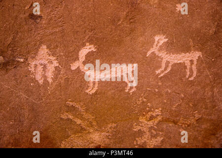 Prehistoric Ancestral Puebloan petroglyphs in San Juan County in southeastern Utah, United States Stock Photo