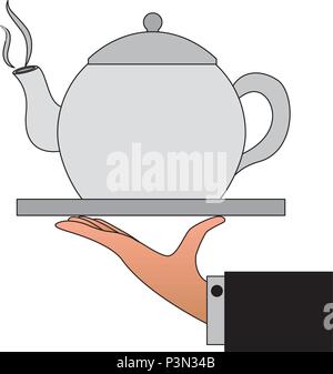 hand with coffee teapot isolated icon Stock Vector