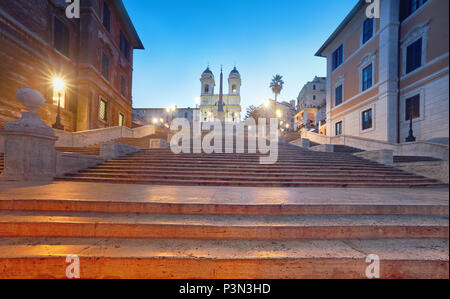 Monumental staircase Spanish Steps and and Trinita dei Monti church, evening view from Piazza di Spagna in Rome, Italy Stock Photo