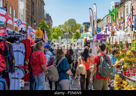 LONDON, UNITED KINGDOM - MAY 05: Camden Street Market a trendy market in Camden town shopping area popular with tourists and locals on May 05, 2018 in Stock Photo