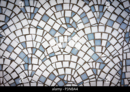 White and blue abstract mosaic seamless pattern. For design and decorate backdrop. Endless texture. Ceramic tile fragments. Landscape format. Stock Photo