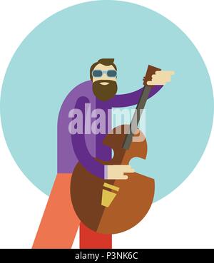 Vector illustration of cartoon hippie man playing guitar and singing Stock Vector