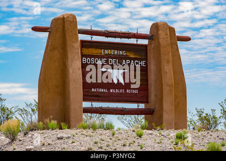New Mexico, San Antonio, Bosque del Apache National Wildlife Refuge, entrance sign Stock Photo