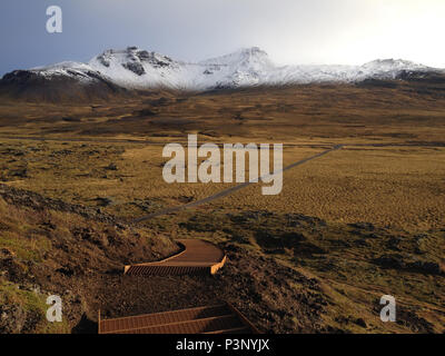 View from top of Saxholl Volcano, Snaefellsjokull, Snaefellsnes Peninsula, Vesturland, Iceland. Stock Photo