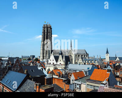 Panoramic view of the old town of Mechelen and the Saint Rumbold's Cathedral, in the province of Antwerp, Belgium Stock Photo