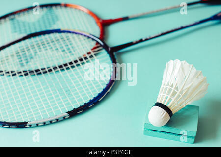Badminton racket and shuttlecock Stock Photo