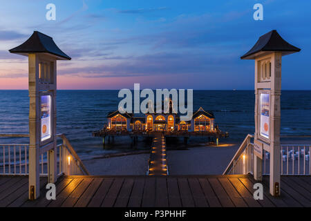 Sellin, Germany - May 09, 2018: pier in Sellin at night. Sellin has the longest pier on Ruegen, with 394 meters Stock Photo