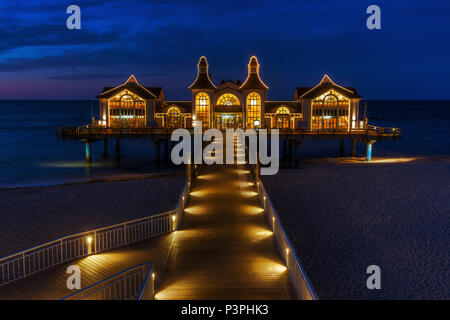 Sellin, Germany - May 09, 2018: pier in Sellin at night. Sellin has the longest pier on Ruegen, with 394 meters Stock Photo