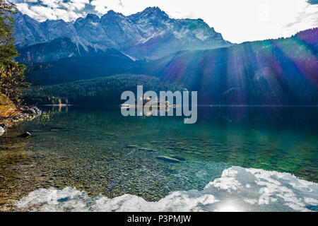 Eibsee and Zugspitze Bavaria Germany Stock Photo