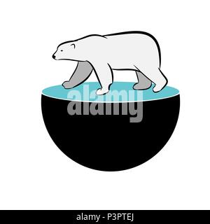 Polar bear on a sphere, ecology or global concept, vector illustration Stock Vector