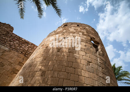 Tower of old Aqaba Fortress, Mamluk Castle or Aqaba Fort located in Aqaba city, Jordan Stock Photo