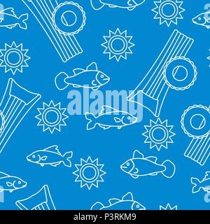 Seamless pattern with inflatable mattress, inflatable circle. Summer leisure. Stock Vector