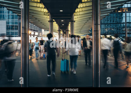 June 15, 2018 -Central, Hong Kong : People crossing on the footbridge Stock Photo