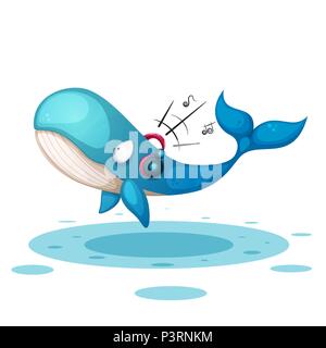 Funny, cute whale listen music. Stock Vector