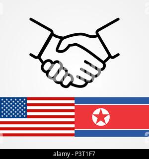 USA and North Korea handshake flags flat. Stock Vector