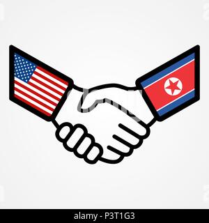 USA and North Korea handshake flags flat. Stock Vector