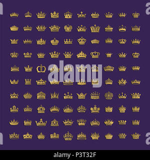 Vector collection of creative king and queen crowns symbols or logo ...