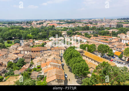 View of  Carcassonne, French department of Aude, Occitanie Region, France seen from the medieval city. Stock Photo