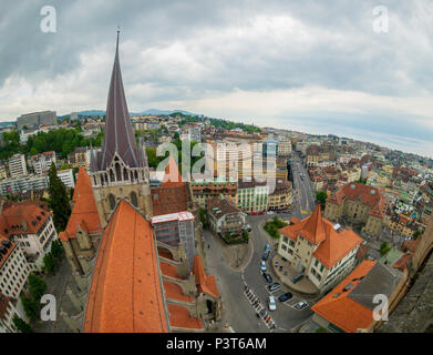 Aerial panorama of the historic center of Lausanne Stock Photo