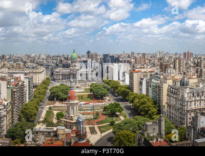 Aerial view of Buenos Aires and Plaza Congreso (Congress Square) in High Resolution - Buenos Aires, Argentina Stock Photo