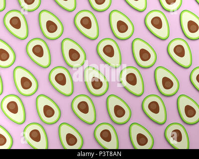 Green avocados on purple food background Stock Photo