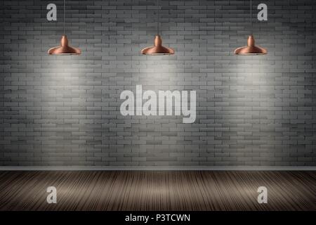 Dark Brick wall room with vintage lamps Stock Vector