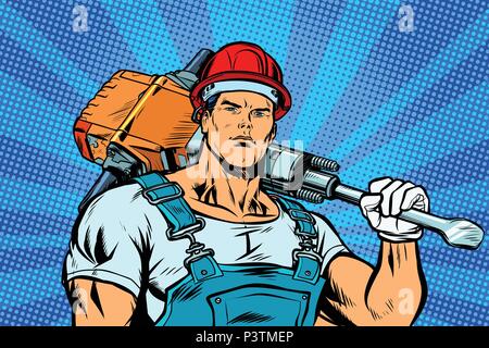 Working with a jackhammer Stock Vector