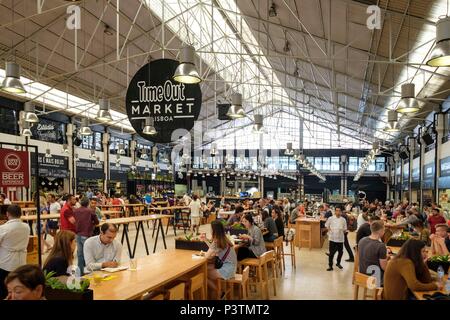 Time Out Market inside Mercado da Ribeira in Cais do Sodre neighborhood, Lisbon, Portugal Stock Photo