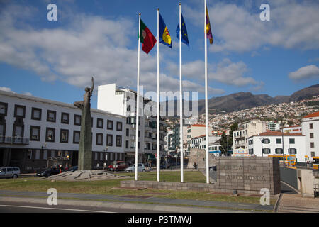 Praça da Autonomia in Funchal Madeira to commemmorate the granting of Autonomy to the Island in 1976 Stock Photo