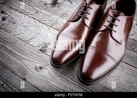 Classic formal brown mans handcrafted leather fashion shoes Stock Photo