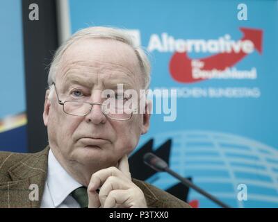 Berlin, Germany. 19th June, 2018. Alexander Gauland, parliamentary group leader of the Alternative for Germany (AfD) in the German Bundestag, participates in a press conference. Credit: Kay Nietfeld/dpa/Alamy Live News Stock Photo