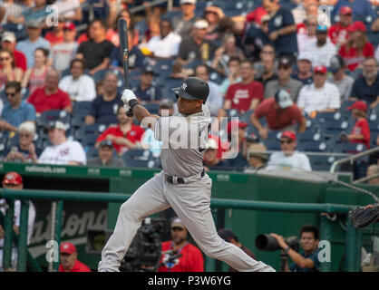 Rain. 16th May, 2018. New York Yankees right fielder Aaron Judge (99) in  the dug-out prior to the game against the Washington Nationals at Nationals  Park in Washington, DC on Monday, June