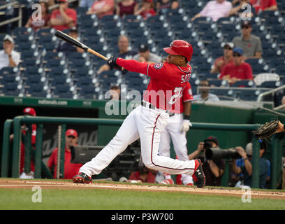 Washington Nationals right fielder Juan Soto (22) bats in the sixth inning  against the New York Yankees at Nationals Park in Washington, DC on Monday,  June 18, 2018. This is to complete