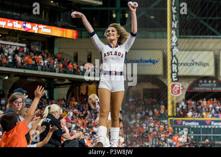 Houston, TX, USA. 18th June, 2018. A member of the Astros Shooting Stars performs during a Major League Baseball game between the Houston Astros and the Tampa Bay Rays at Minute Maid Park in Houston, TX. The Astros won the game 5 to 4.Trask Smith/CSM/Alamy Live News Stock Photo