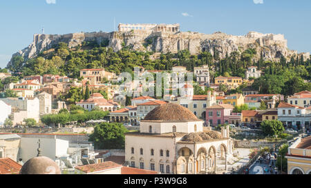 Overlooking Monastiraki Square with the Acropolis in the background, Athens, Greece. Stock Photo