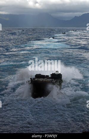 160730-N-RC734-505 PACIFIC OCEAN (July 30, 2016) - Assault amphibious vehicles depart the well deck of amphibious transport dock ship USS San Diego (LPD 22) while conducting the final amphibious assault, during Rim of the Pacific 2016. Twenty-six nations, more than 40 ships and submarines, more than 200 aircraft and 25,000 personnel are participating in RIMPAC from June 30 to Aug. 4, in and around the Hawaiian Islands and Southern California. The world's largest international maritime exercise, RIMPAC provides a unique training opportunity that helps participants foster and sustain the coopera Stock Photo